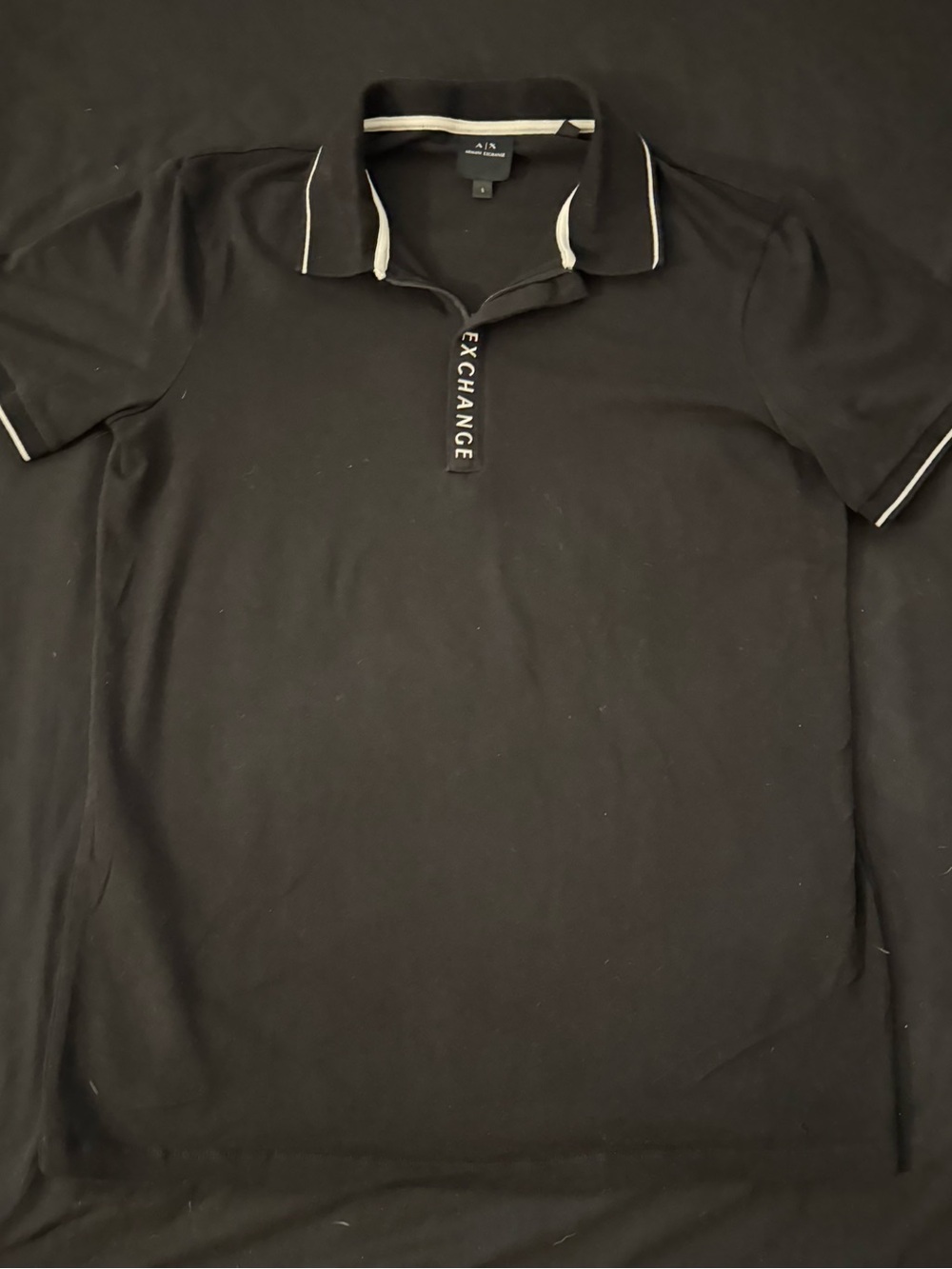 Armani Exchange Black Polo with White Trim and EXCHANGE Placket